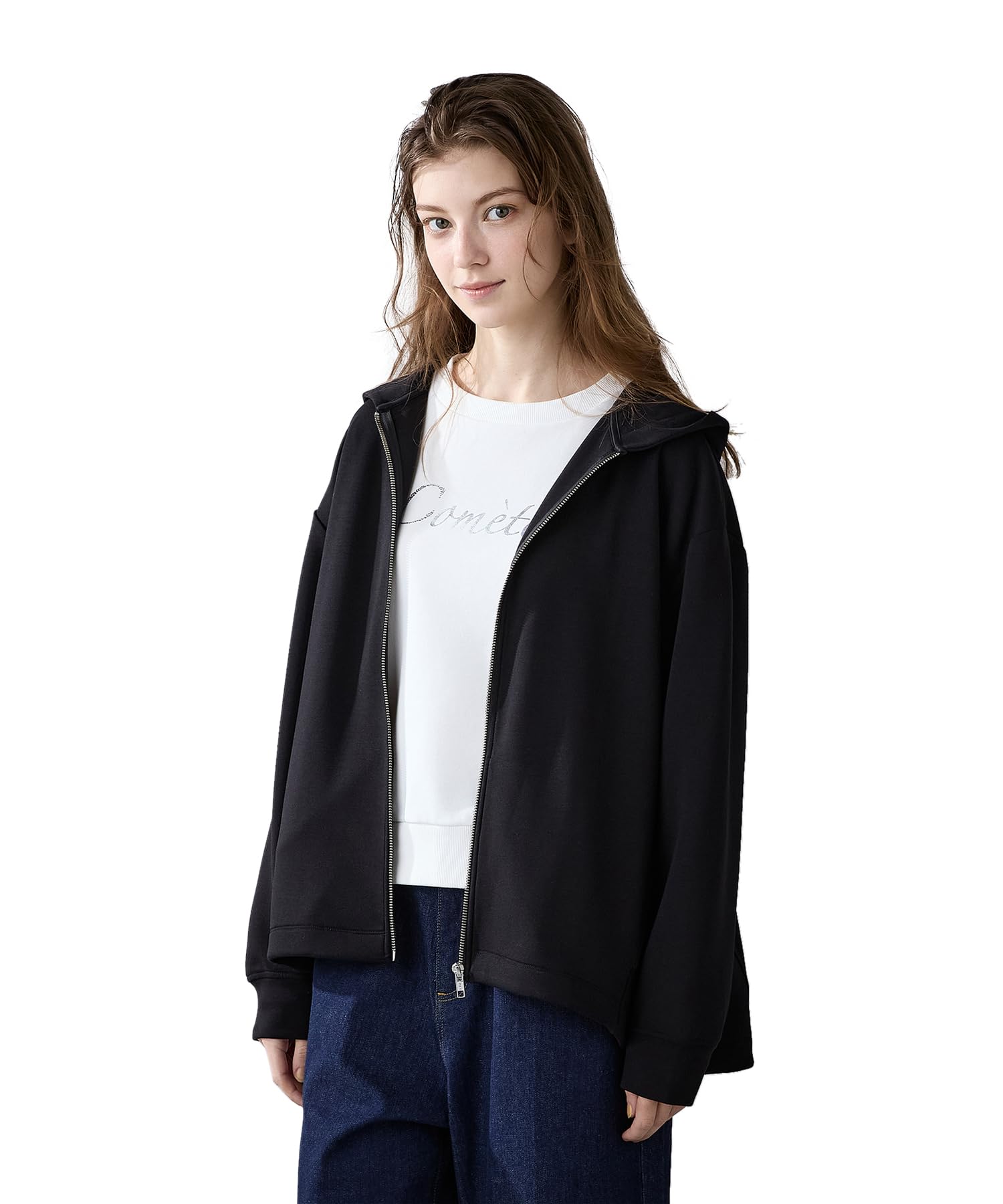 

Le Souk Holiday Cardboard Zip Hoodie Size L Women s (295080), Black,