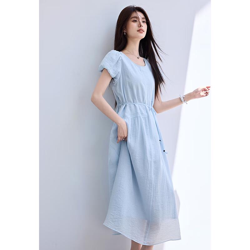 VICTORIA&VERA French Romantic Puff Sleeve Midi Dress