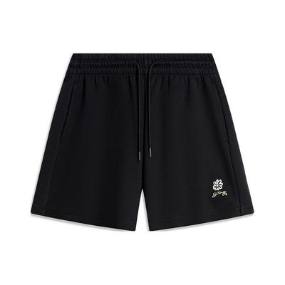 Série Tênis Tendência Li Ning Cor Sólida Cadarço Soltos Casuais Shorts Shorts Feminino Preto AKSU320-3