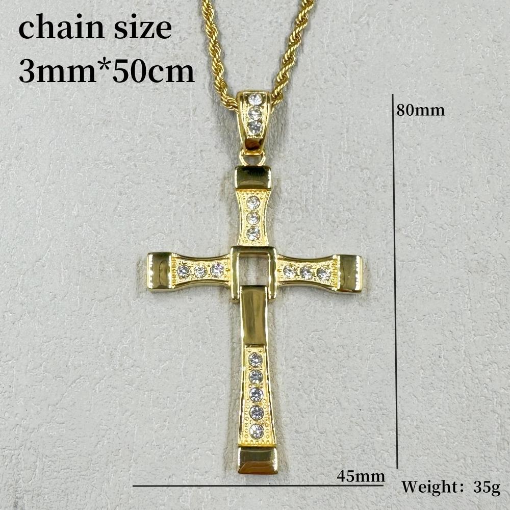 HIP hop Men/Women Cross Pendant Necklace with rhinestone Gold Color 316L Stainless Steel Necklace Popular