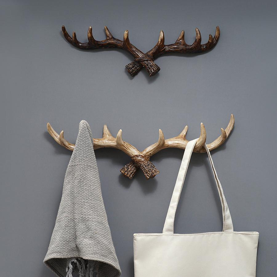 1pc S/M/L Vintage Deer Horn Wall Mounted Decorative Resin Hooks,Coat&Key&umbrella Hooks Holder for Door entrance, Living Room,Bathroom,Easy Installs.
