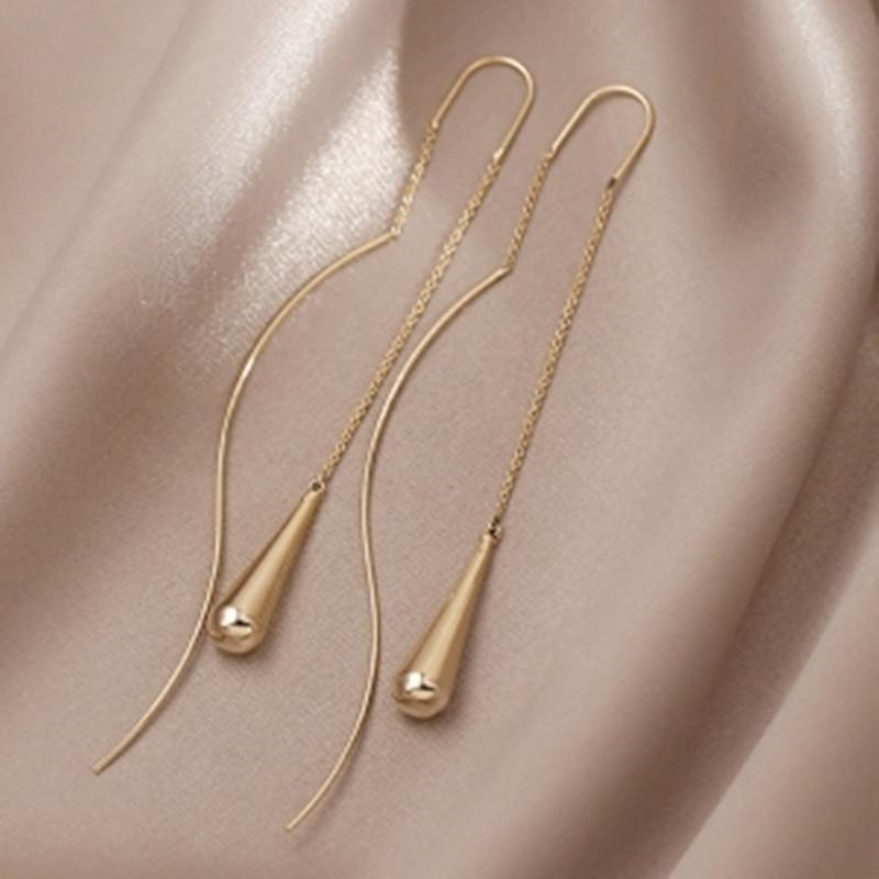 Fashionable Gold Alloy Geometric Chain Earrings 2023 Long Dangle Style Tassel