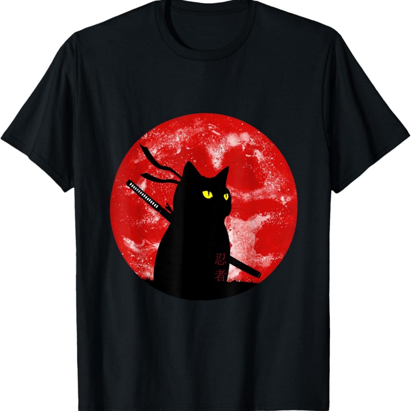 

Japanese Black Ninja Cat Red Moon Style Cat Kitten Lover T-Shirt XXXXXL різнокольоровий