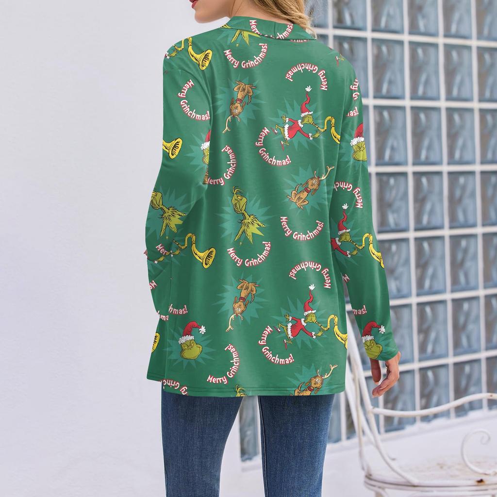 Women's Christmas Printed Lightweight Cardigan Long Sleeved Casual Loose Thin Fit With Pockets Cardigan Jacket