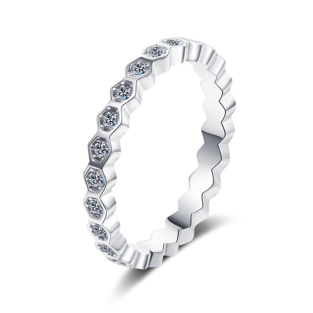Women's S925 Sterling Silver Plated PT950 Moissanite Wedding Ring - Half or Full Diamond Simulation Tail Design