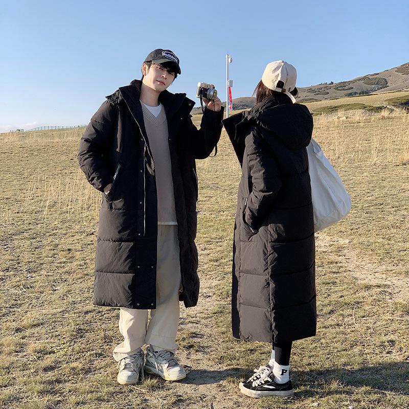 2025 long down cotton jacket for men and women, new over-the-knee cotton jacket for couples, thickened winter student padded jacket plus size