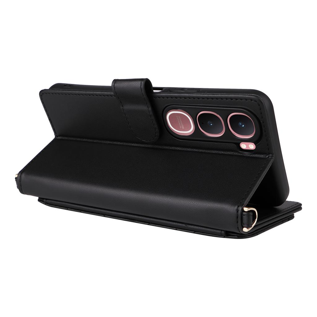 For Vivo Y31 5G/Y21d Leather Case Stand Wallet Phone Cover with Shoulder/Wrist Strap