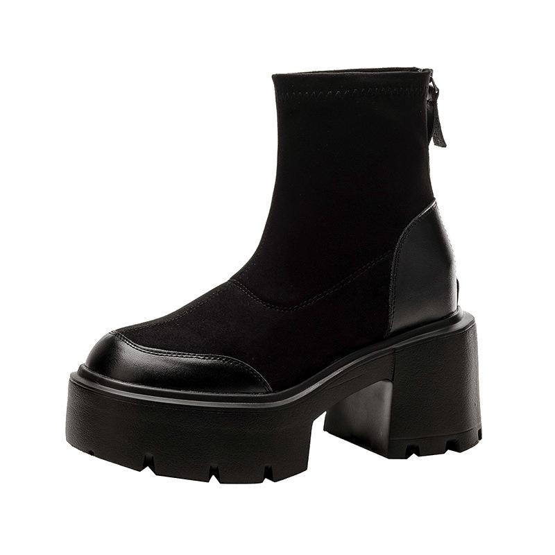 Martin Boots Women's High-heeled Boots New Autumn and Winter Platform Short Boots Thick Heel Elastic Thin Boots Retro Socks Boots