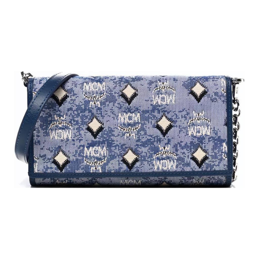 New MCM Aren Jacquard Textile, Leather Trim Wallet, Shoulder Bag, Crossbody Bag Large Women's Blue MXECATA01LU001