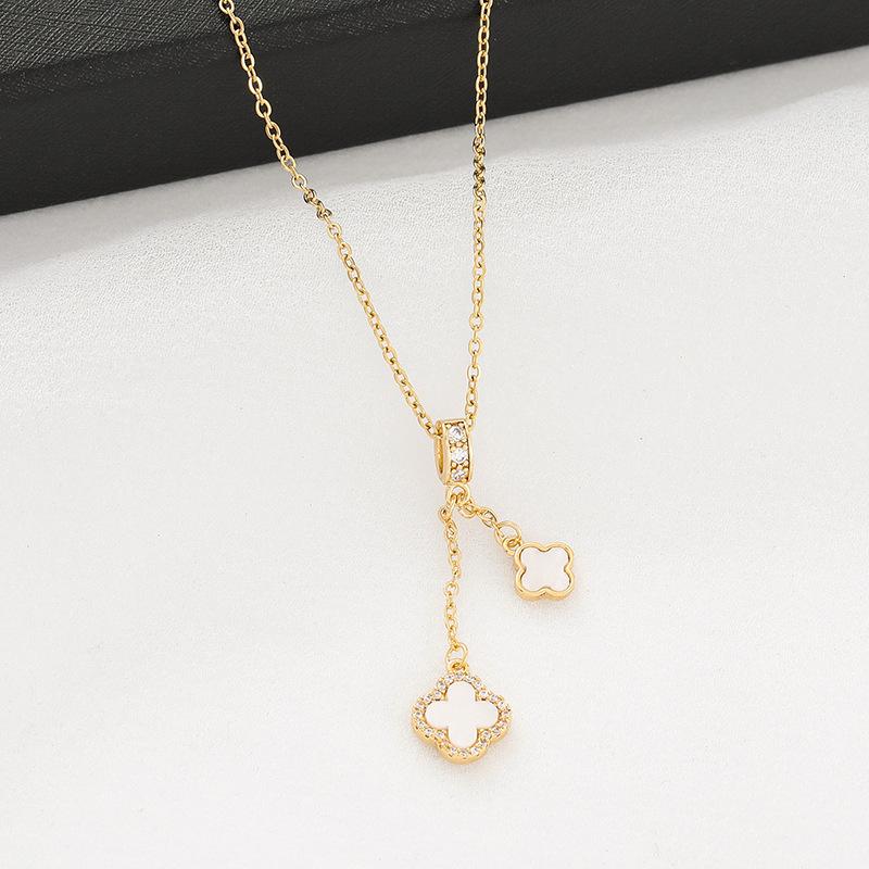 Black Zircon Four-leaf Clover Tassel Necklace Fashion Women Long Tassel Pendant Necklaces Jewelry Gifts Accessories