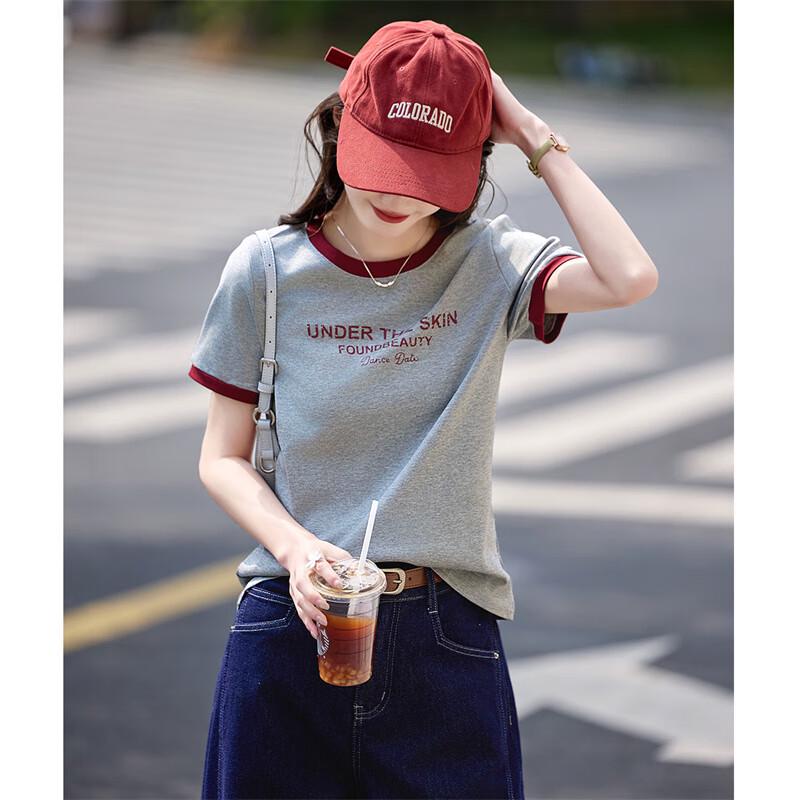 Women's Literary Style Color-Block Letter T-Shirt