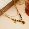 Maillard Style Tiger Eye Stone Pendant Y-shaped Thin Chain Sweater Necklace Women's Fashion Adjustable Rope Chain Daily Jewelry