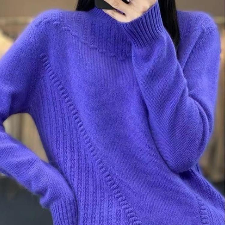 Women's Sweater Semi High Neck Thick Solid Color Sweater Pullover Casual Loose and Slimming Knitted Sweater
