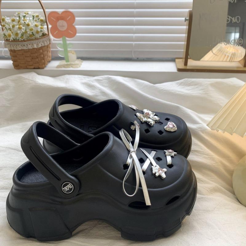 Fashion Cute DIY Bow Knot Fashion Clogs For Women Indoor Street Slippers Thick Sole Female Summer Shoes Soft EVA Girls Beach Sandals