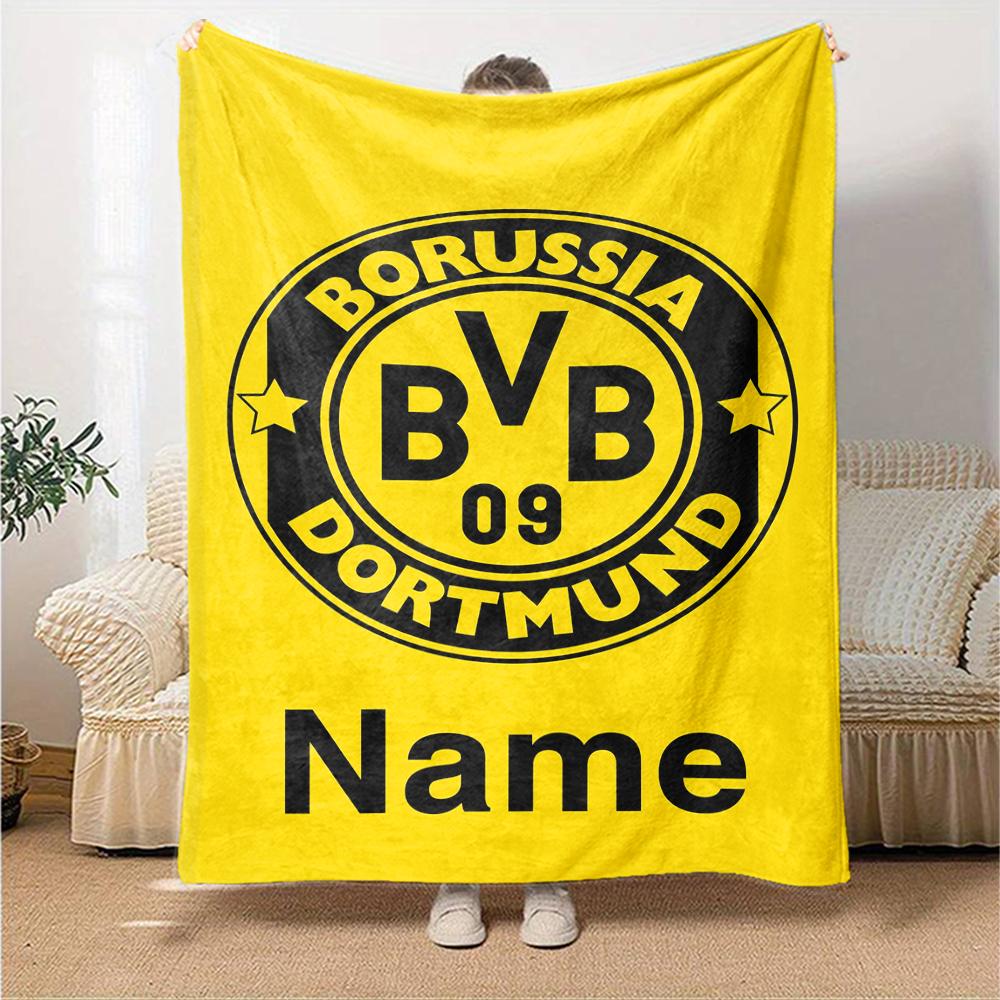 Custom Name Borussia Dortmund Theme Printed Blanket Perfect For Couch Bed Travel Outdoor Use Machine Washable Cozy Durable