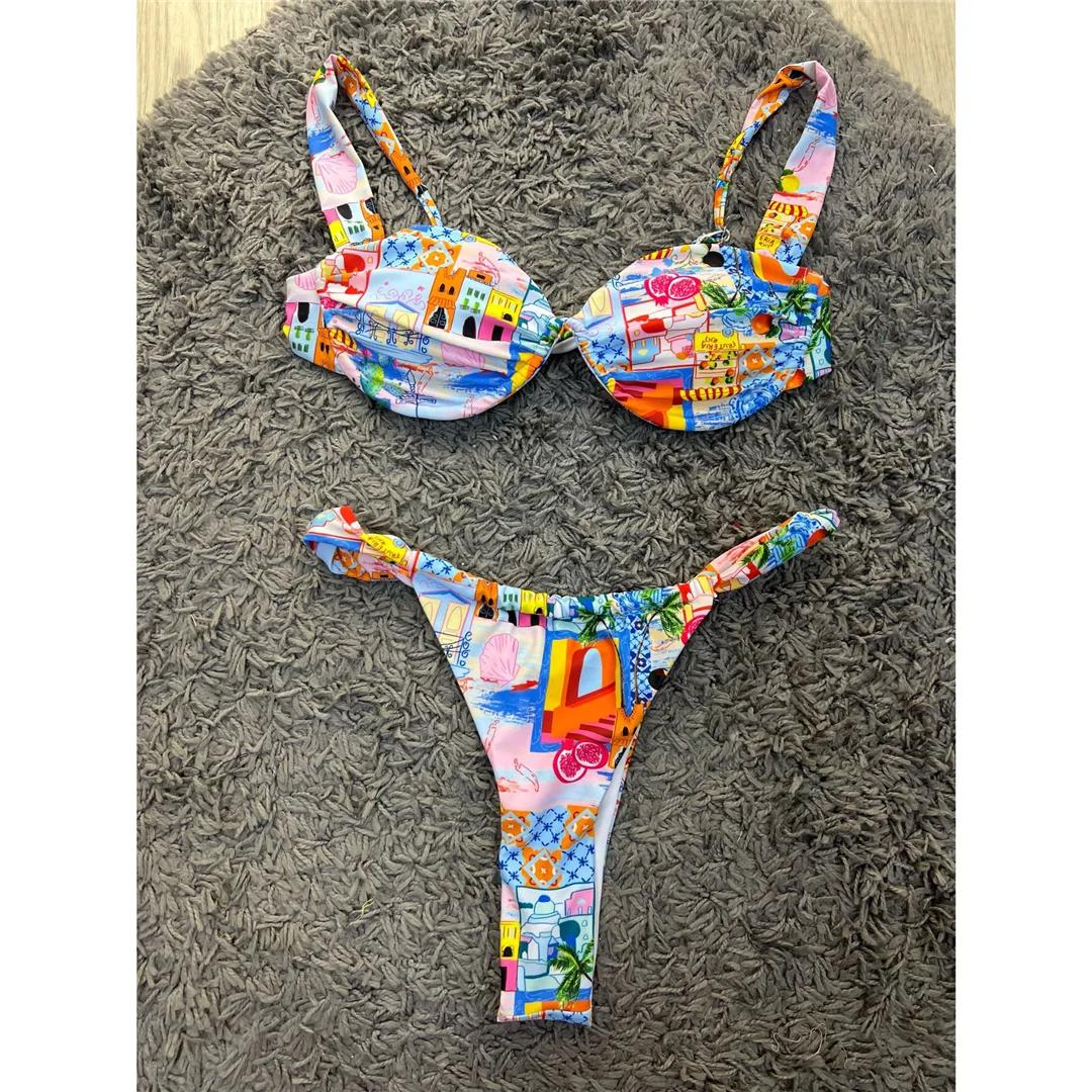 

Бикини с V-образным вырезом на косточках с высоким вырезом для ног, женский купальник, женский купальник, комплект бикини из двух частей, купальный костюм, купальник L розовый