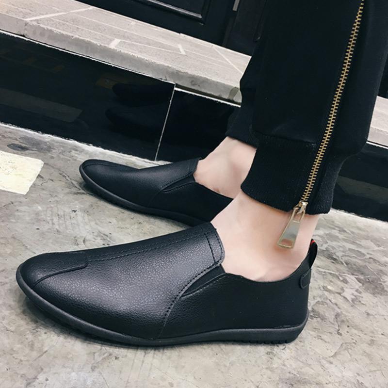 Men's Casual Slip-on Leather Shoes Formal Suit with Black PU Beanie Shoes Comfortable Flat