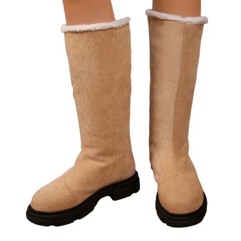 Fashion Women Platform Flats Suede Snow High Boots Fur Warm Shoes 2024 Winter New Short Plush Chelsea Boots Casual Sport Botas Mujer