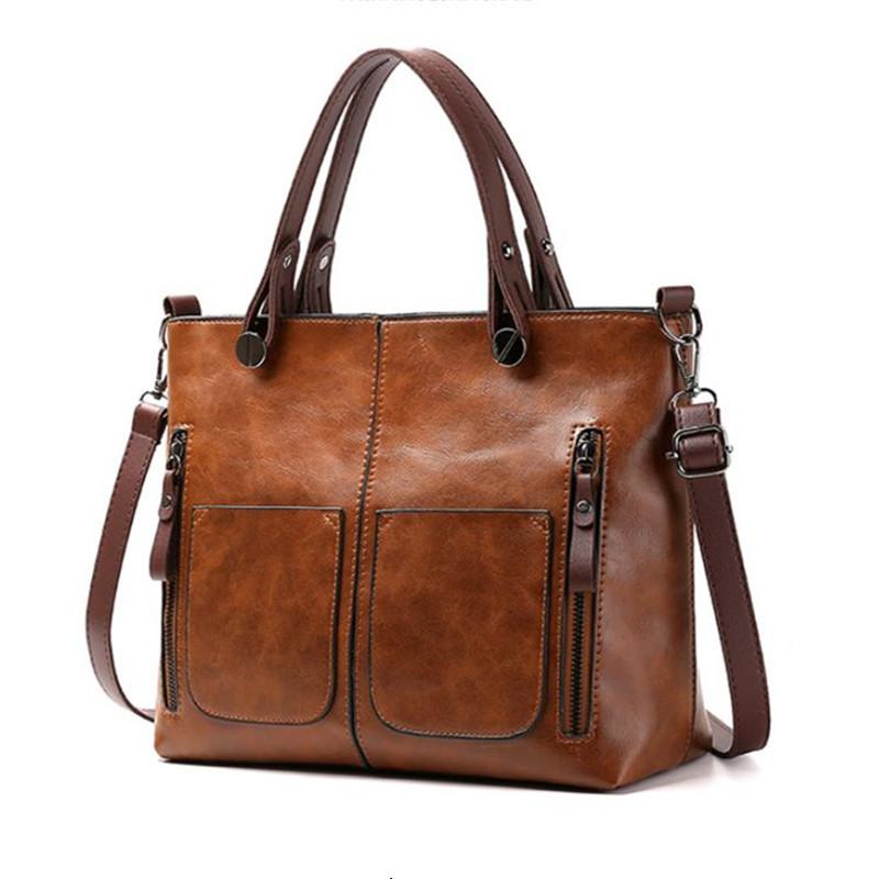 

Ретро кожаная сумка через плечо для женщин с двойным карманом большая вместимость винтажная женская сумка-тоут простые сумки через плечо