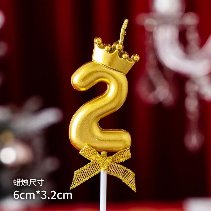1Pc Gold/Silver Crown Bowknot Number Candle - Birthday Valentine's Day Cake Party Decor