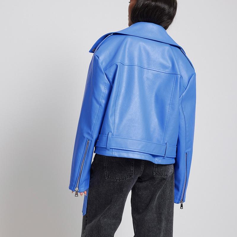 Γυναικείο Μονόχρωμο Φθινοπωρινό Χειμωνιάτικο Δερμάτινο Μπουφάν Punk Κοντό με Ζώνη Πετάκι Μπουφάν Γυναικείο Φερμουάρ Ρετρό Μοτοσικλετιστικό Μπουφάν