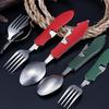 Multifunction 4 In 1 Outdoor Tableware Camping Stainless Steel Folding Pocket Kits