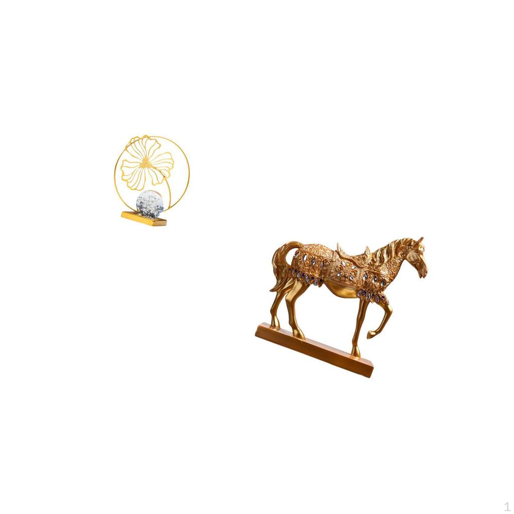 Iron Horse Statue Figurine Decorative Collectible Ornament Sculpture Engraved Resin Animal for