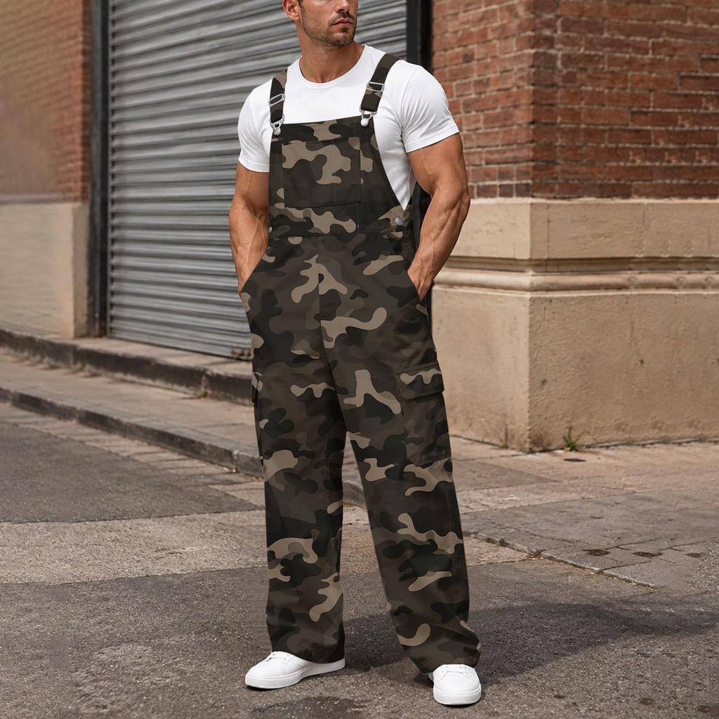 Men's Loose Fit Cargo Overalls, Wide Leg Jumpsuit with Multi-Function Cargo Pockets for Work and Daily Wear