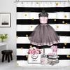 Pink Perfume High Heel Shower Curtain Set Black White Stripes Fashion Girl Woman Bathroom Decor Polyester Bathtub Curtains Hooks