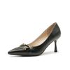 European station spring new high heels thin heel pointed fashion shallow mouth temperament metal buckle commuter single shoes heels