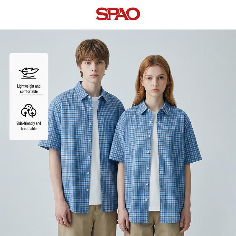 SPAO Unisex Plaid Short Sleeve Shirt XL