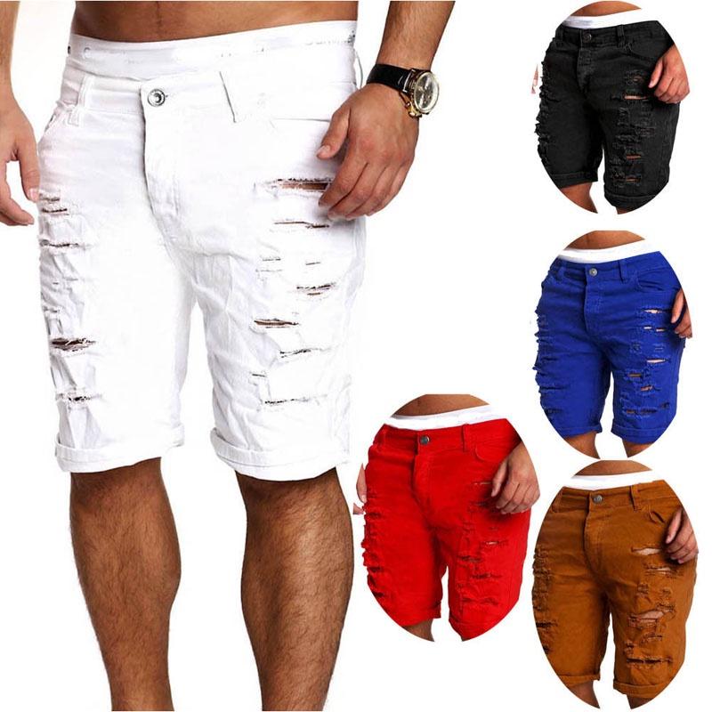 Premiumkvalitet Mode Herr Cargo Denim Shorts Casual Slitna Jeans