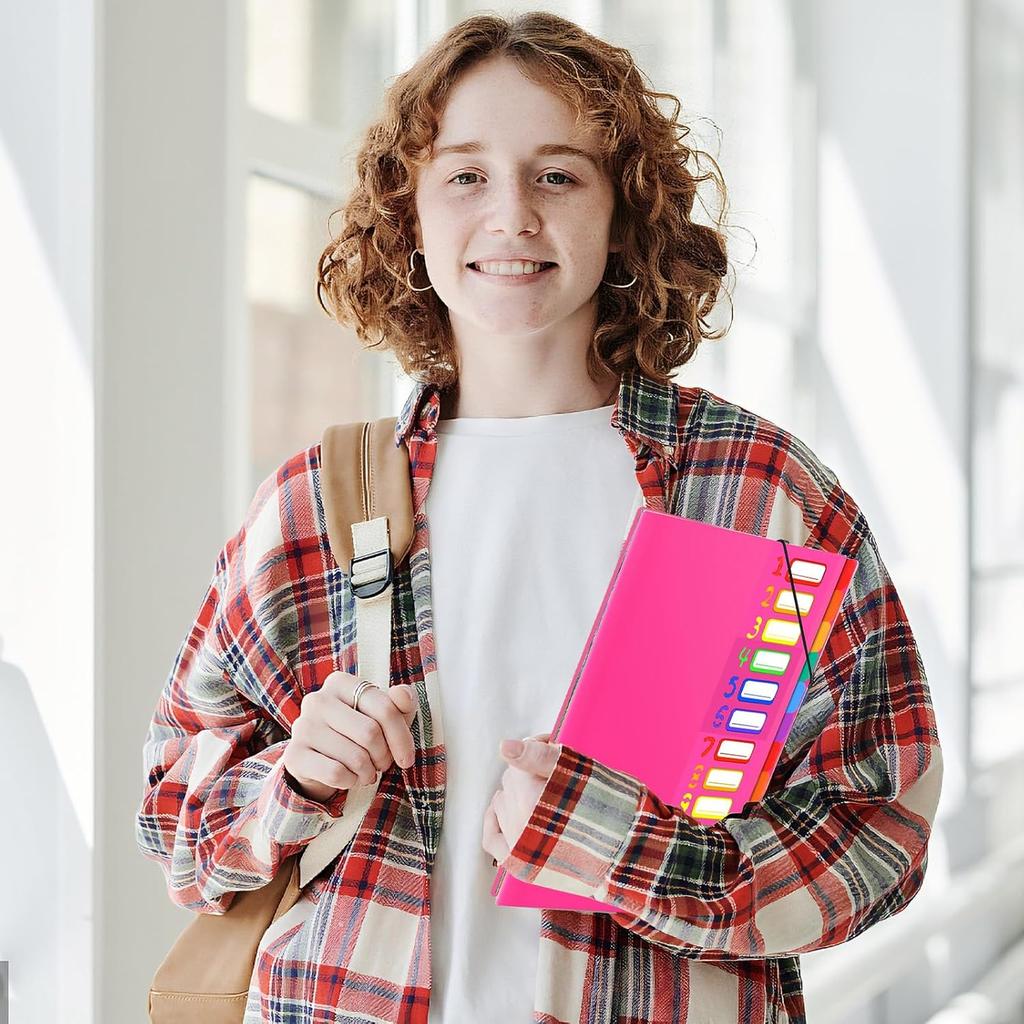 24 Pockets Expanding File Folder Organizer,Accordion File Organizer,A4 Letter Size,Rainbow Tab, for Home/Office/School Document Organizer (Rose Pink)