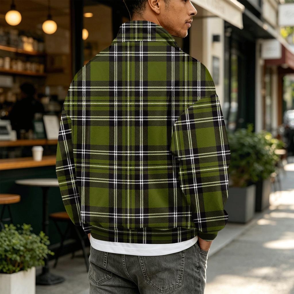 Heren Geruite Quarter-Zip Long Sleeve Flanellen Sweatshirt Casual