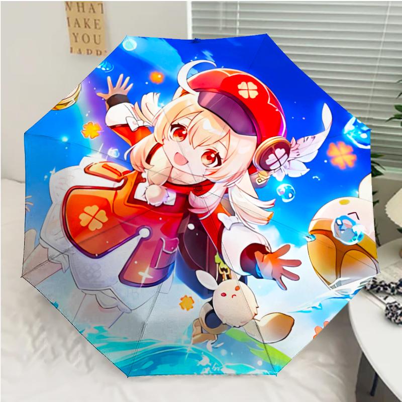 Genshin Impact characters Print Automatic Umbrella, 8 Rib Iron Frame, Plastic Handle, Suitable for Outdoor Travel &Daily , Ideal Gift
