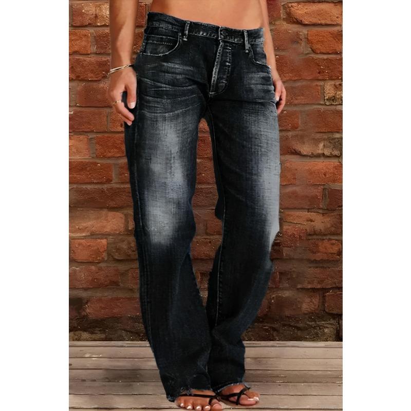 Women's High-Waisted Flared Denim Jeans with Raw Hem