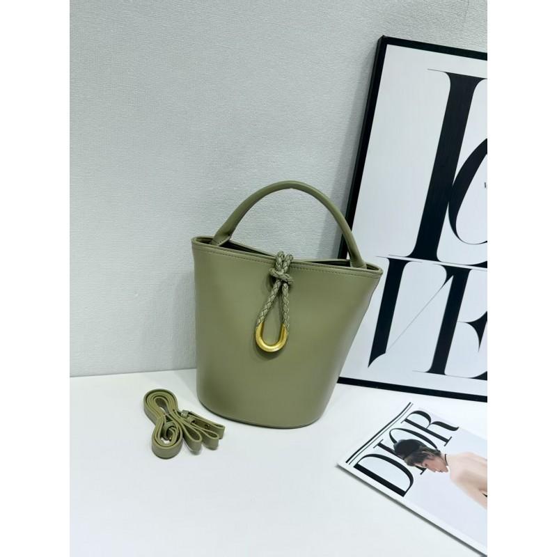 Soft Vegan Leather Bucket Bag Women Casual Crossbody Tote With Woven Detail Medium Size Multiple Colors