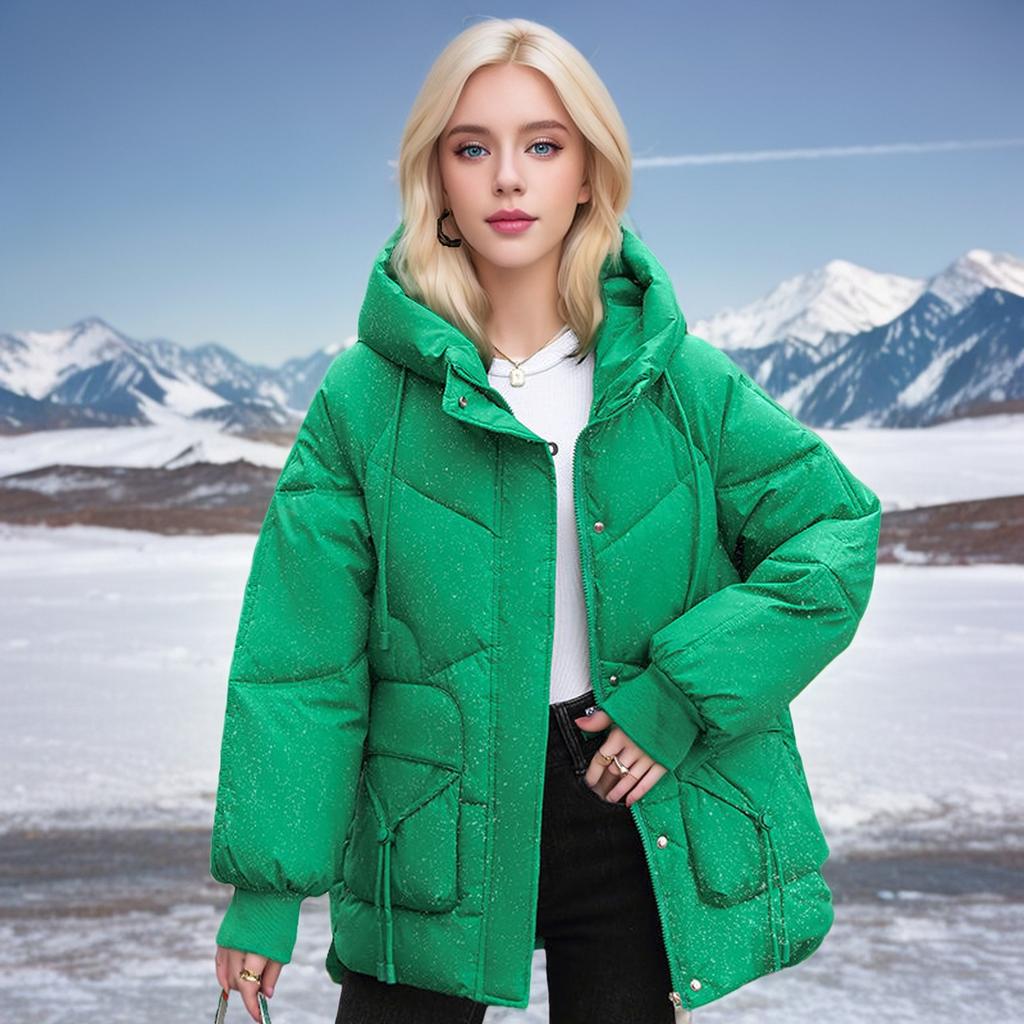 Dámská krátká zimní péřová bunda Volná silná bunda vatovaná bavlnou