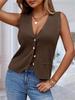 Women's Sleeveless Knit Sweater Vest V Neck Button Down Loose Waistcoat Cardigan