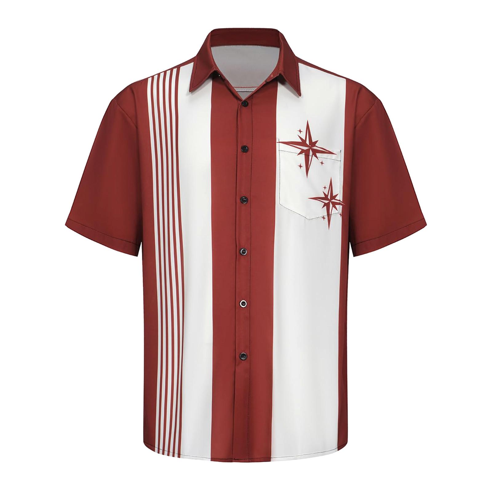 

Гавайская рубашка для мужчин, мужские винтажные рубашки для боулинга на пуговицах, летняя пляжная рубашка с коротким рукавом XXL винный