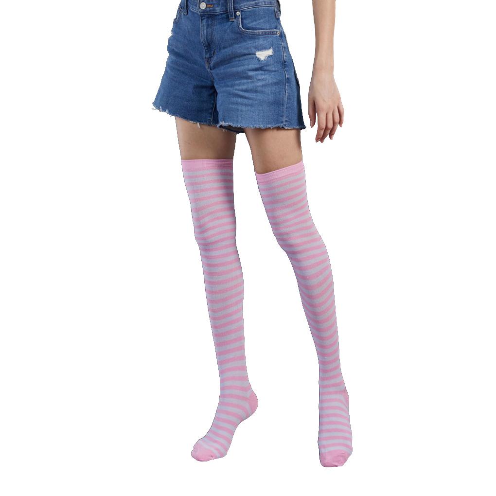 Pack of 2 Striped Plus Size Thigh High Socks Elasticity Breathability Comfortable Warm Fad Appearance Non Slip Stockings