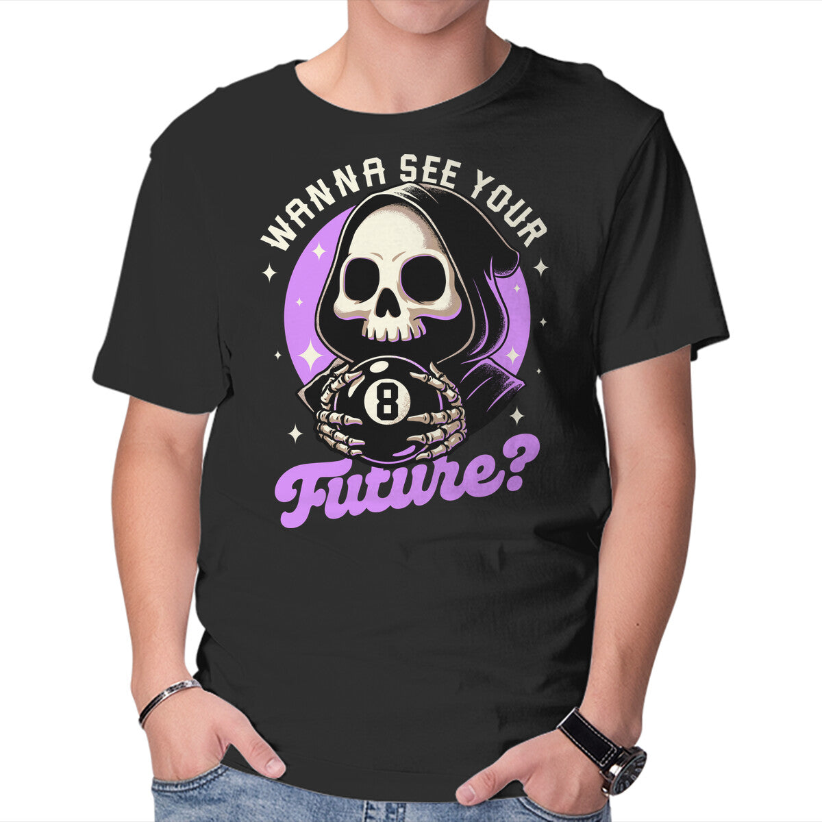 Unisex Crew Neck T-Shirt Skull Luck Ball Graphic Short Sleeve Casual Tee L