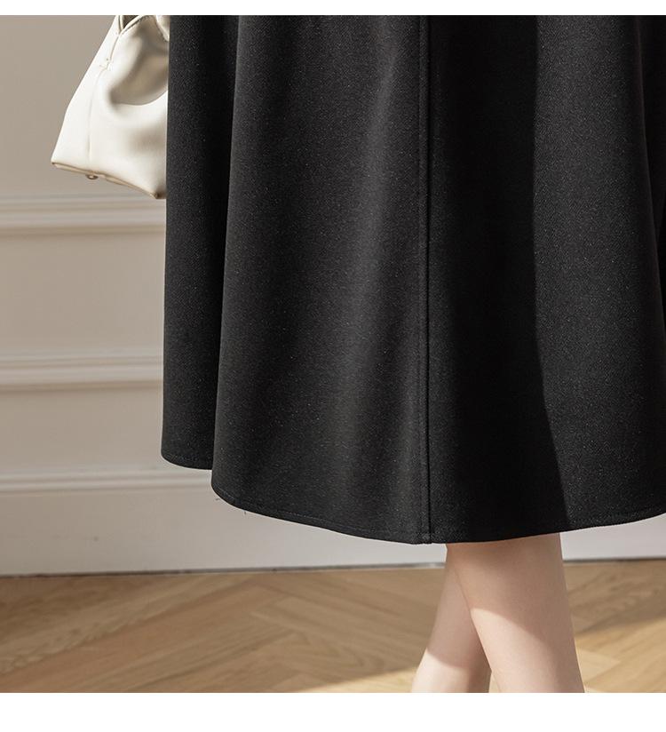 Women's 2024 Autumn/Winter Wool Blend A-Line Midi Skirt: Patchwork Design, Large Swing, Hip-Hugging, Draped Umbrella Style