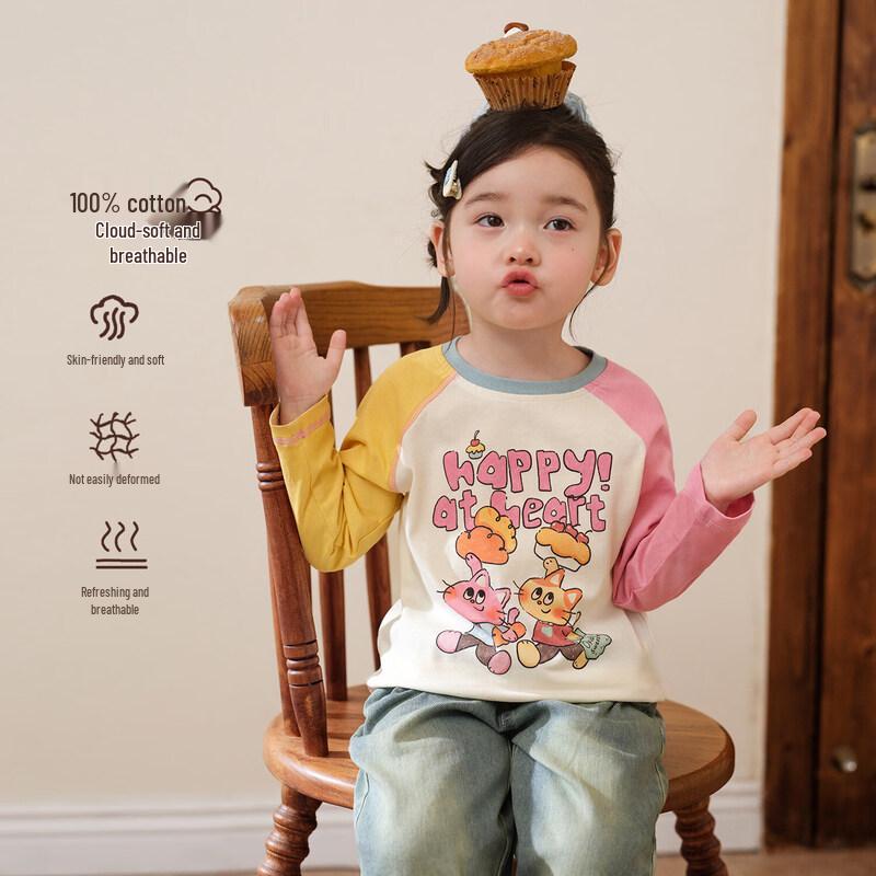 LUSON Little O Baby Girl's 2026 Spring Raglan Sleeve Cartoon T-Shirt