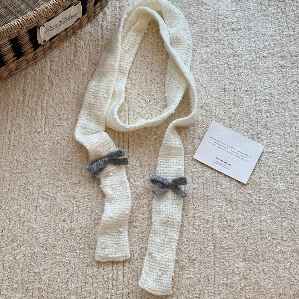 Polka Dot Bow Wool Shawl Y2K Long Narrow Scarves Soft Knitted Scarf  Outdoor