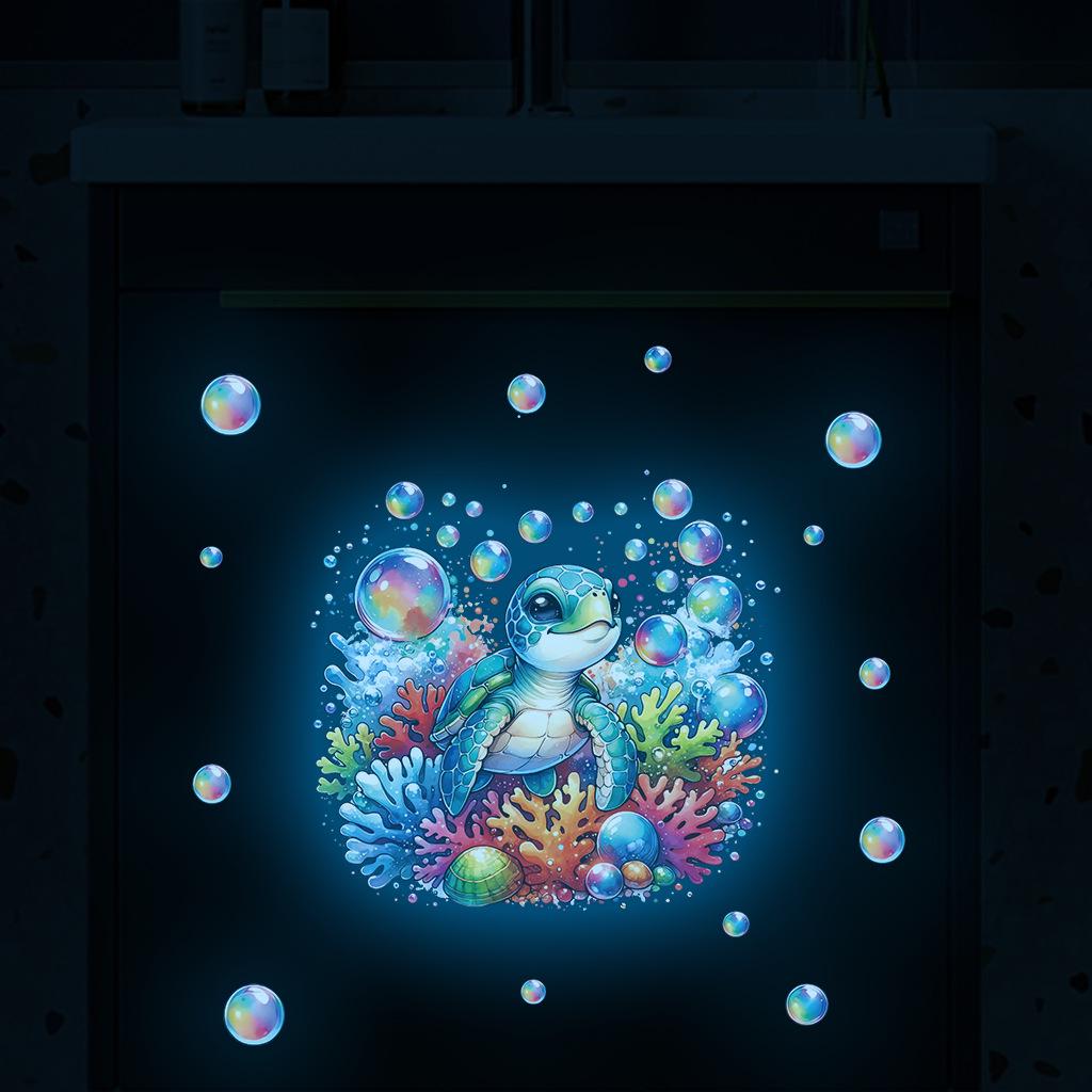 Blue Seaweed & Turtle Luminous Wall Stickers - Removable