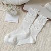 Women's Spring and Autumn Black Fungus Lace Boneless Mid Tube Pile Socks