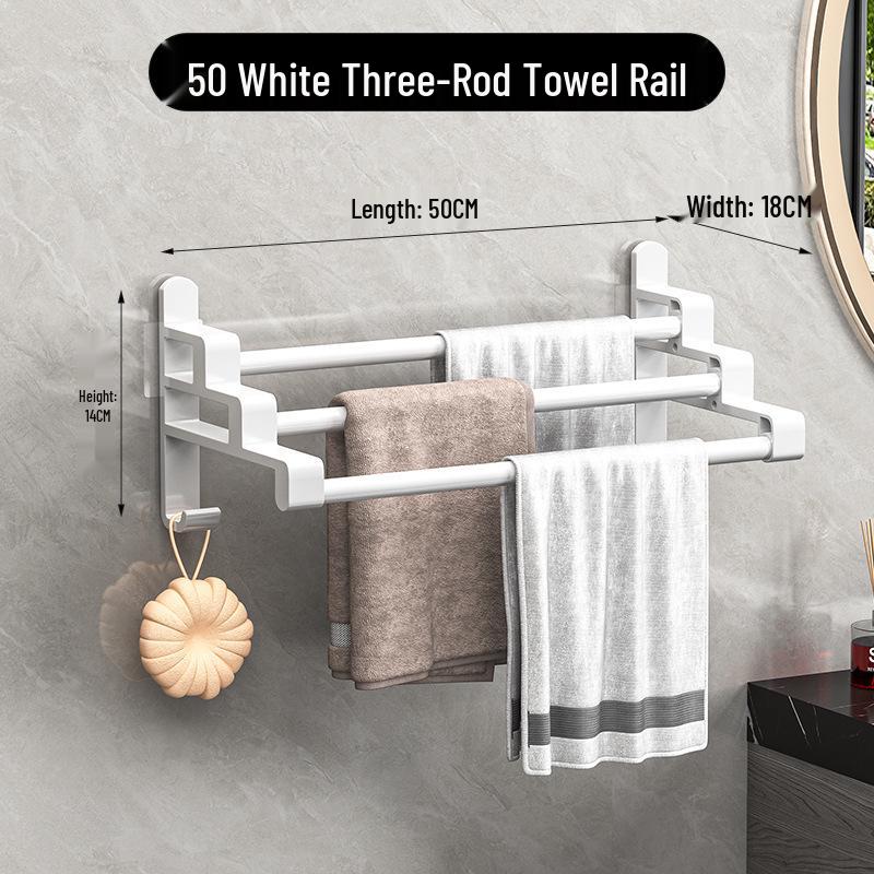 Punch-Free Multi-Bar Bathroom Towel Rack and Hanger Shelf