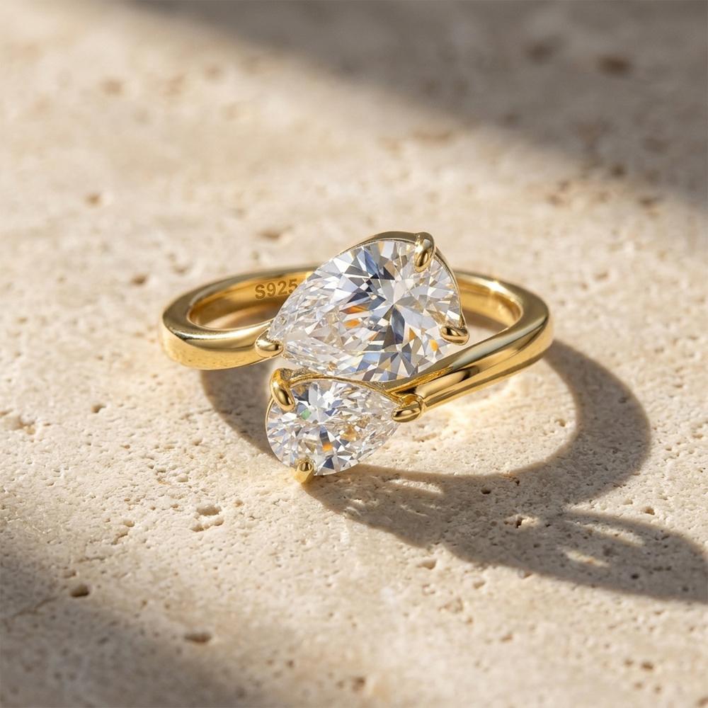 2.8cttw Pear Cut Full Moissanite Ring for Women   CopperToi Et Moi  Two Stones Ring Wedding Bands Party Fine Jewelry