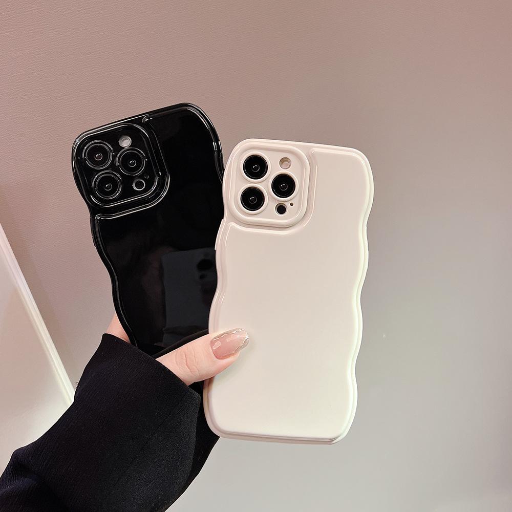 Cute Wavy Edge Phone Case for iPhone Pro Max, Glossy Curly Frame Shockproof Cover, Minimalist Soft Silicone Protective Case for Women Girls